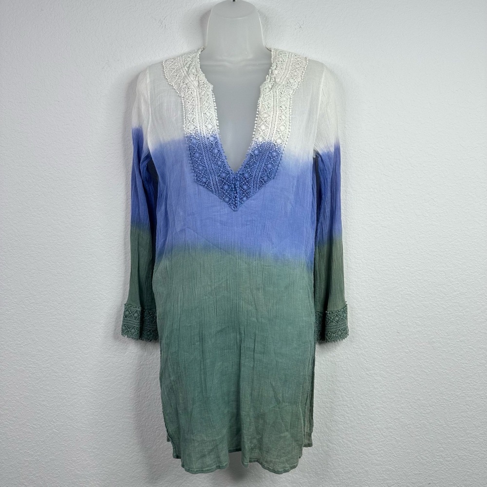 Florabella Dress Womens M Ombre Gauzy Lace‎ Trim Cover Up Beach Vacation Boho